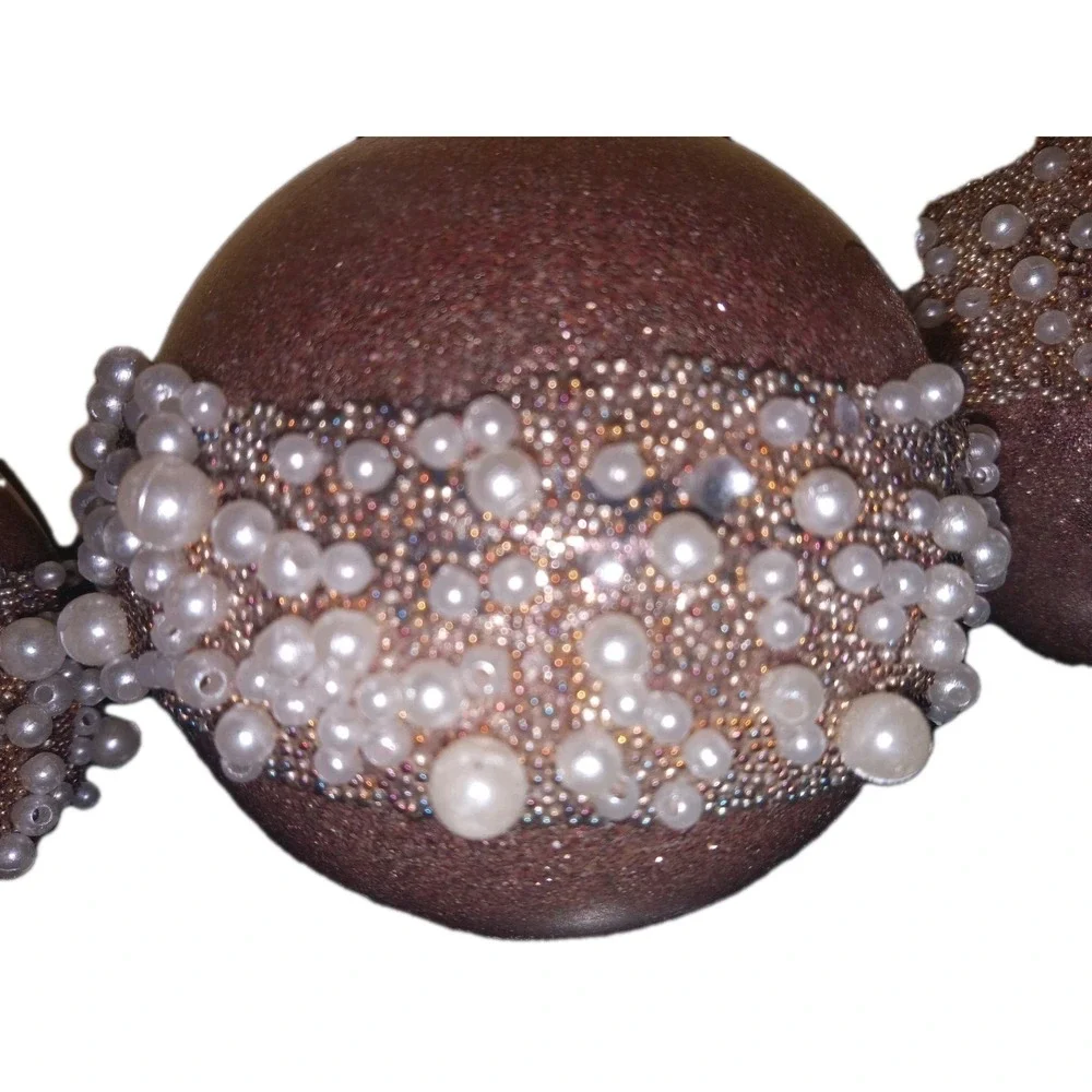 3 Rose Pink Glitter White Pearl Gold Beads Christmas Shabby Chic‎ Ornaments